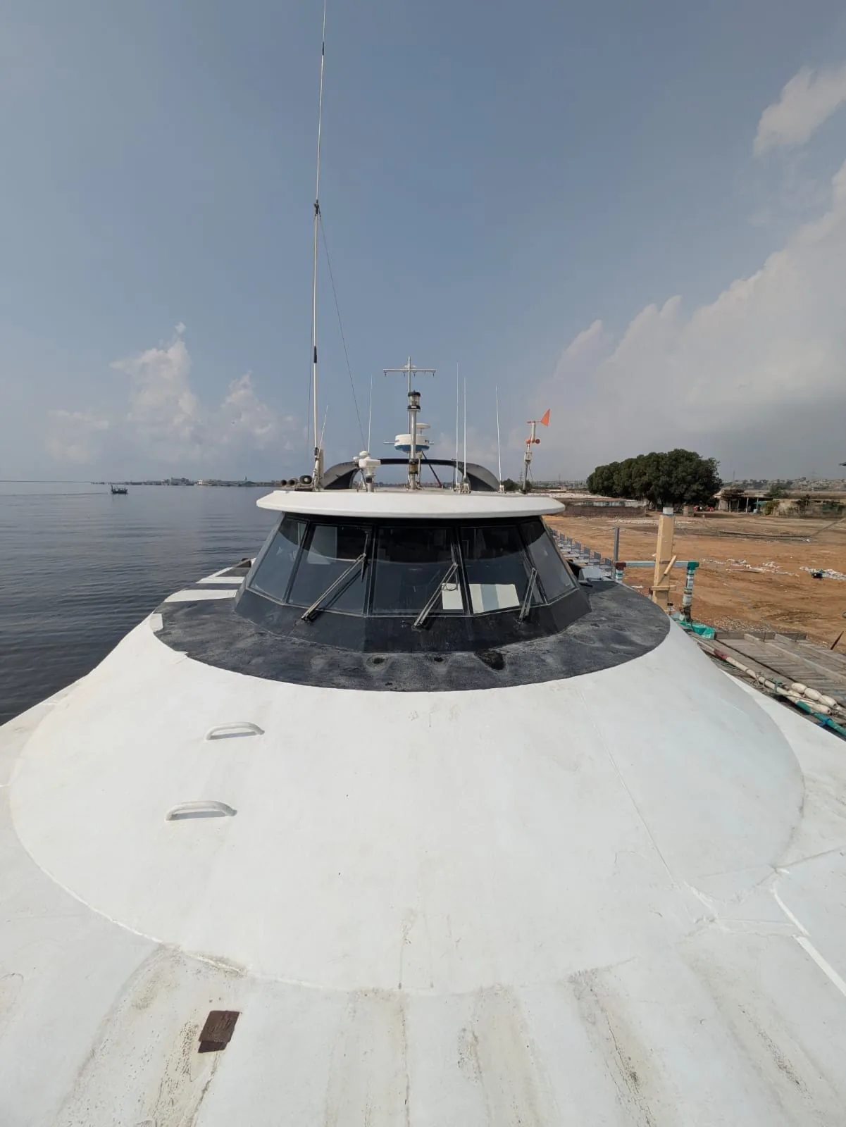 High speed craft for sale — foredeck looking aft towards the raised wheelhouse