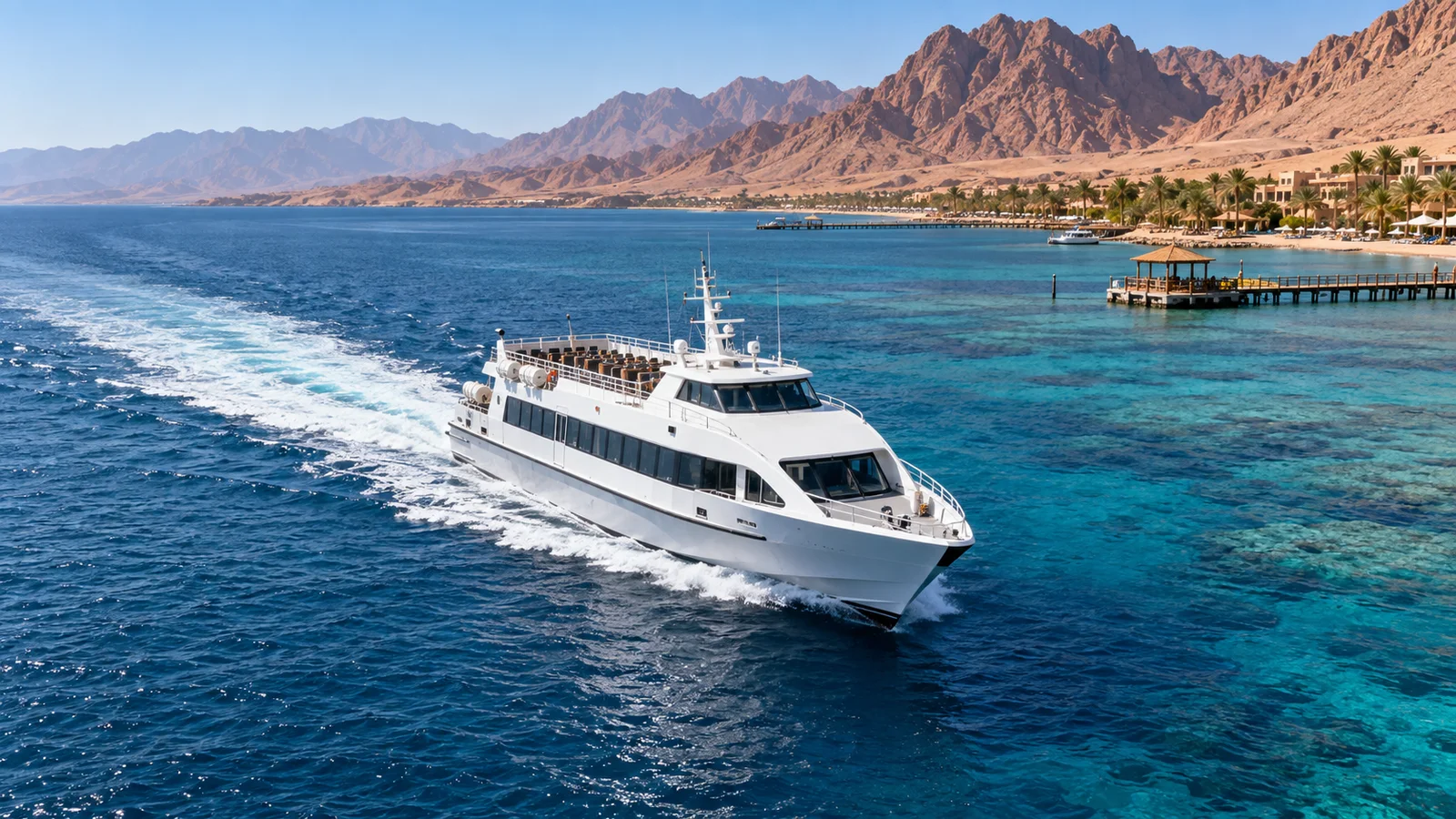 Editorial illustration: Passenger Ferry for Sale for the Red Sea: Egypt (Hurghada, Sharm El Sheikh) and Saudi Arabia
